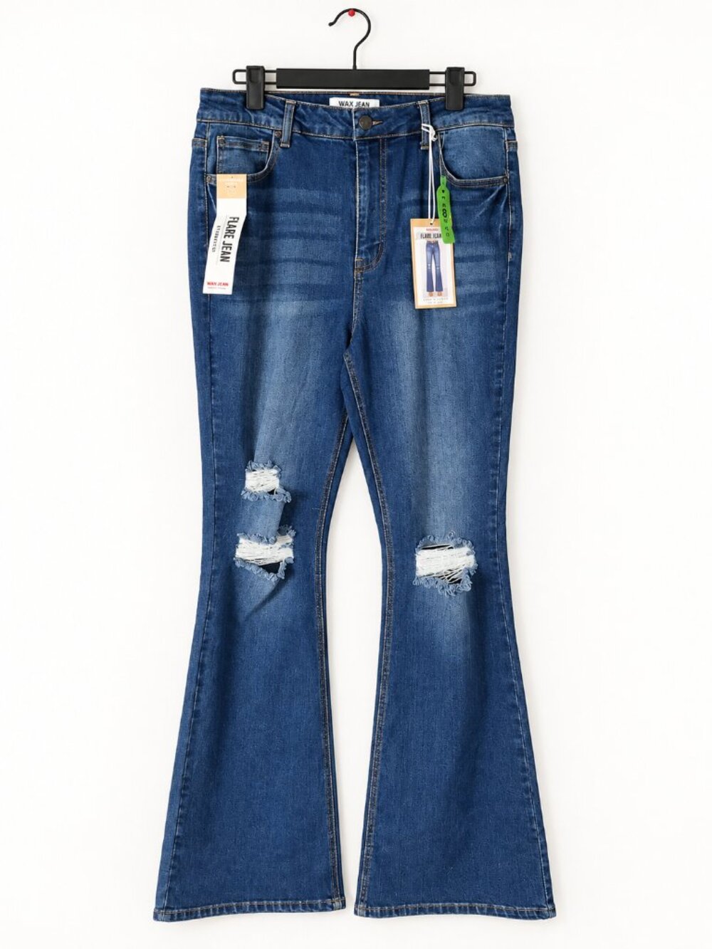 Wax Jean Blue Distressed Flare Jeans – Plus Size 14–16